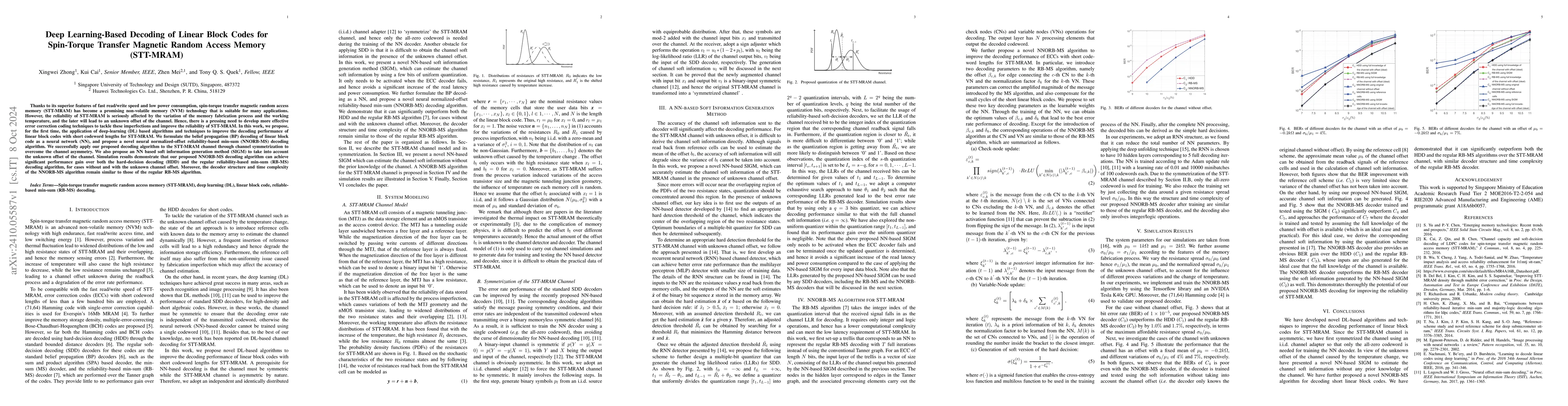 Thumbnail for Deep Learning-Based Decoding of Linear Block Codes for Spin-Torque
  Transfer Magnetic Random Access Memory (STT-MRAM)