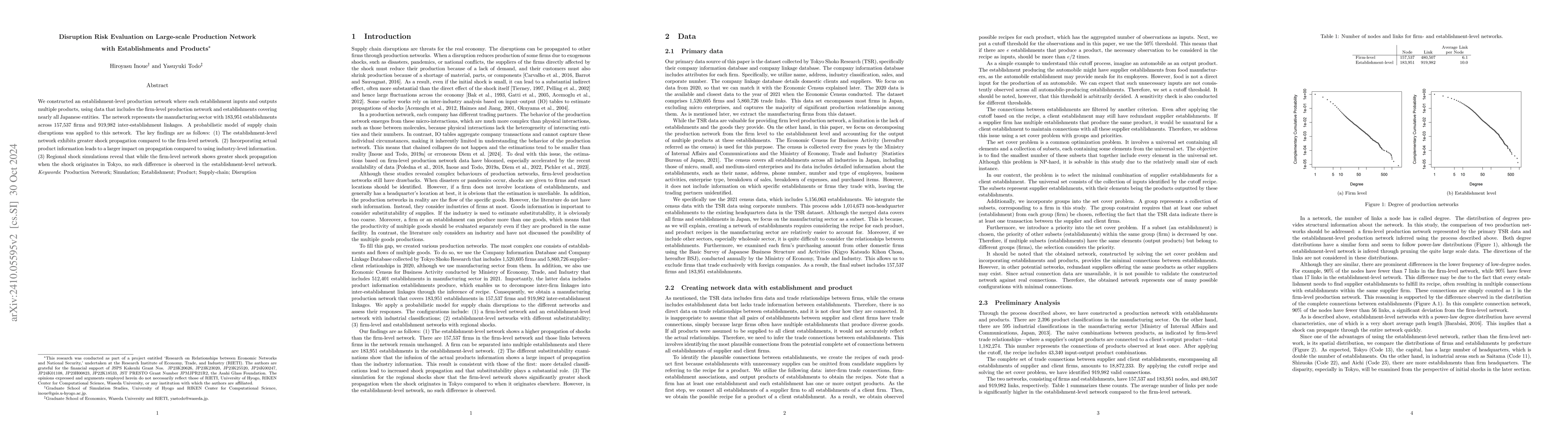 Thumbnail for Disruption Risk Evaluation on Large-scale Production Network with
  Establishments and Products