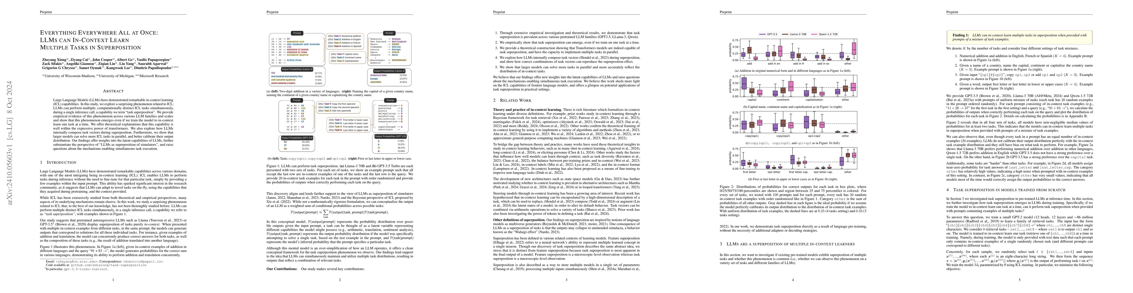 Thumbnail for Everything Everywhere All at Once: LLMs can In-Context Learn Multiple
  Tasks in Superposition