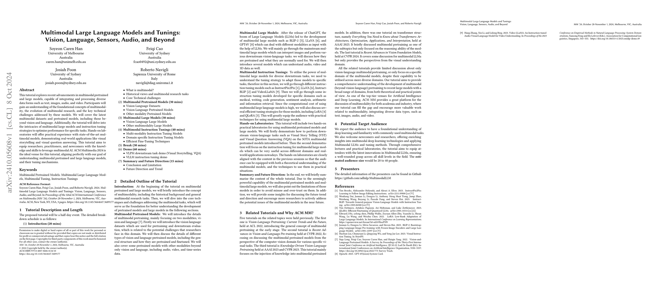 Thumbnail for Multimodal Large Language Models and Tunings: Vision, Language, Sensors,
  Audio, and Beyond