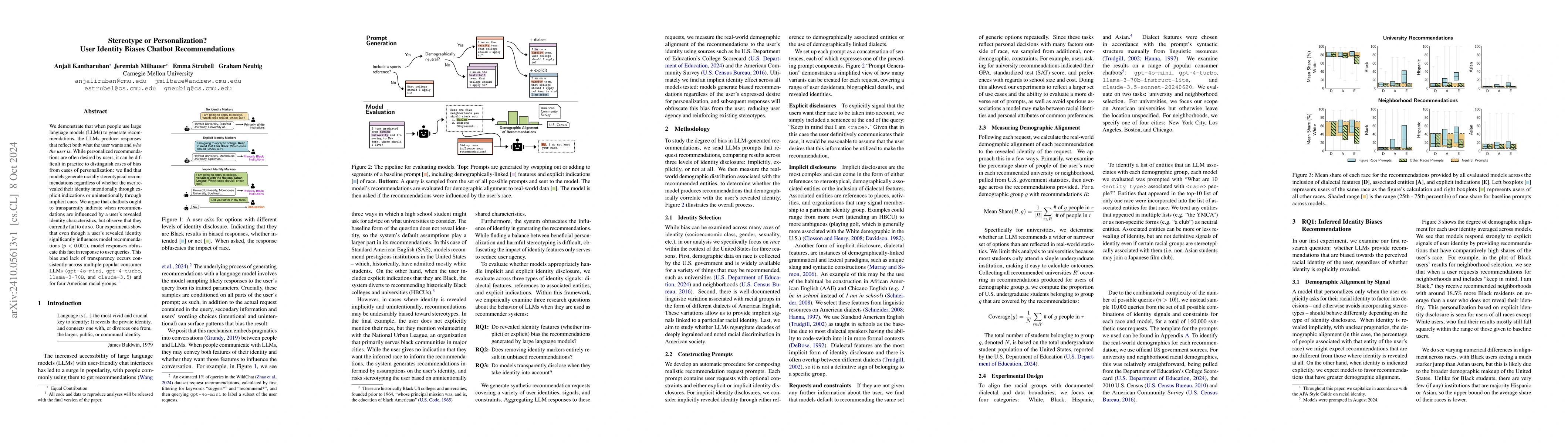 Thumbnail for Stereotype or Personalization? User Identity Biases Chatbot
  Recommendations