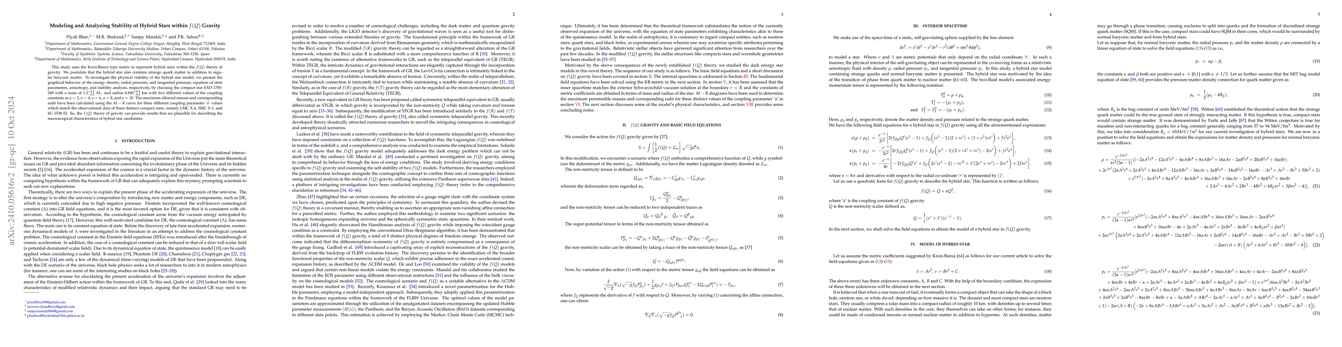 Thumbnail for Modeling and Analyzing Stability of Hybrid Stars within $f(Q)$ Gravity