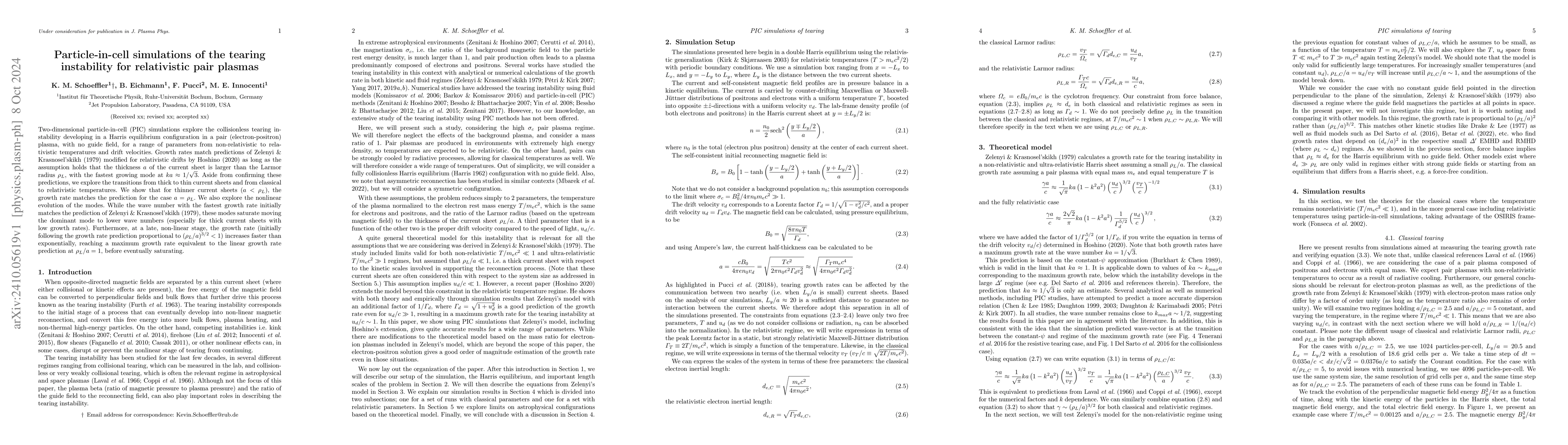 Thumbnail for Particle-in-cell simulations of the tearing instability for relativistic
  pair plasmas