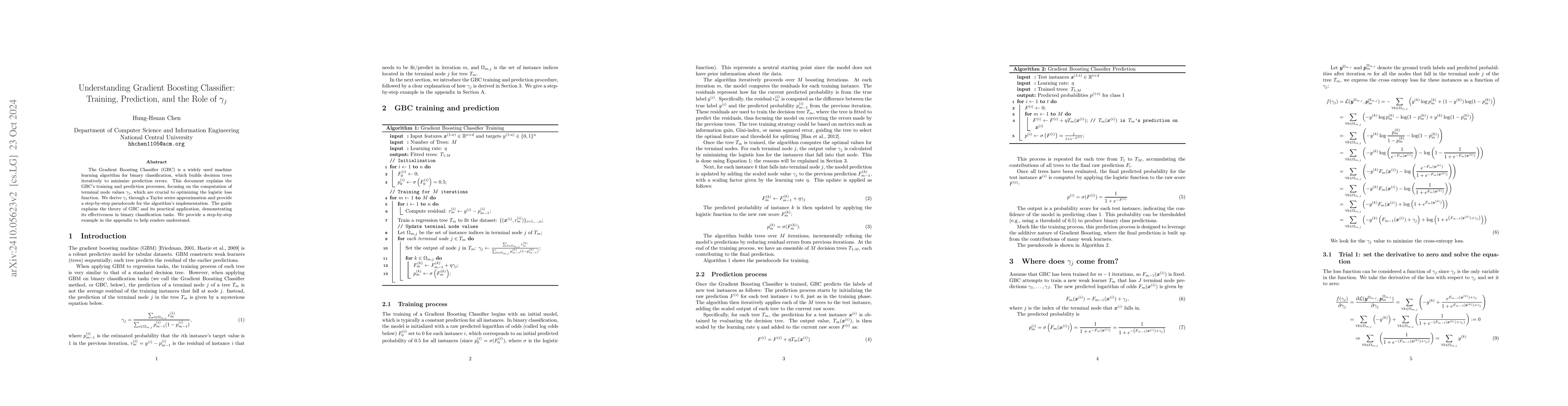 Thumbnail for Understanding Gradient Boosting Classifier: Training, Prediction, and
  the Role of $γ_j$