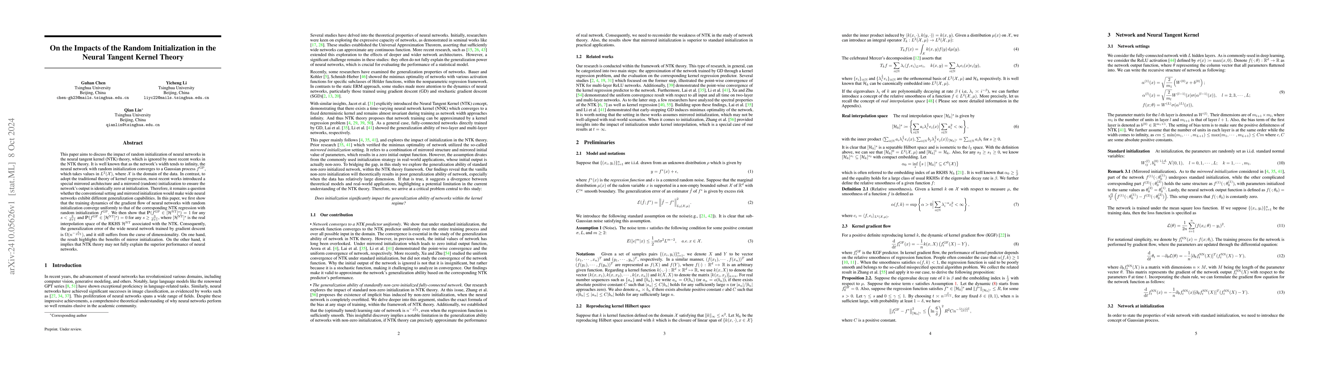 Thumbnail for On the Impacts of the Random Initialization in the Neural Tangent Kernel
  Theory