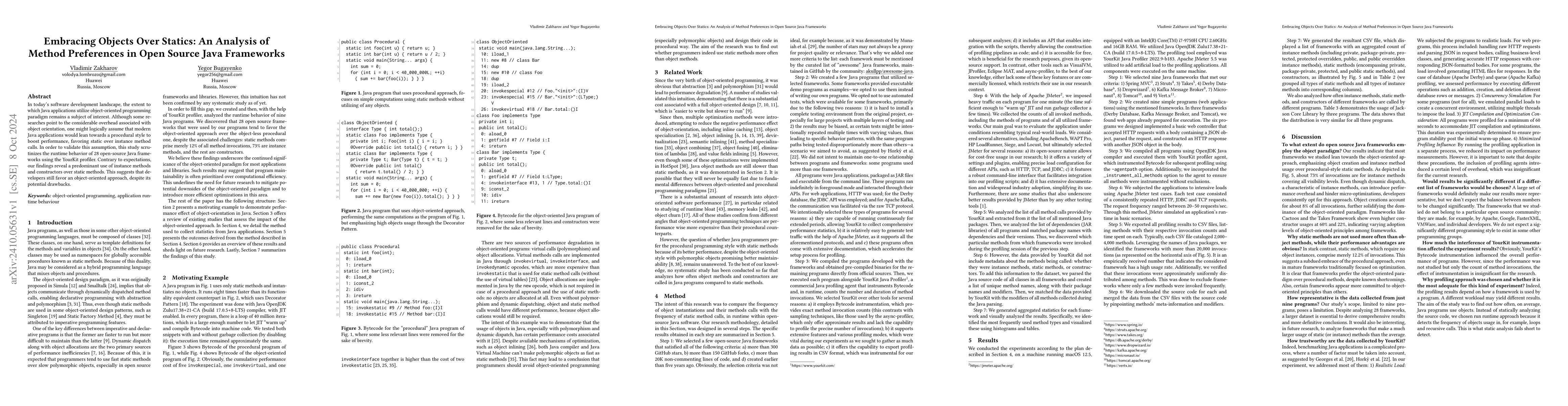 Thumbnail for Embracing Objects Over Statics: An Analysis of Method Preferences in
  Open Source Java Frameworks