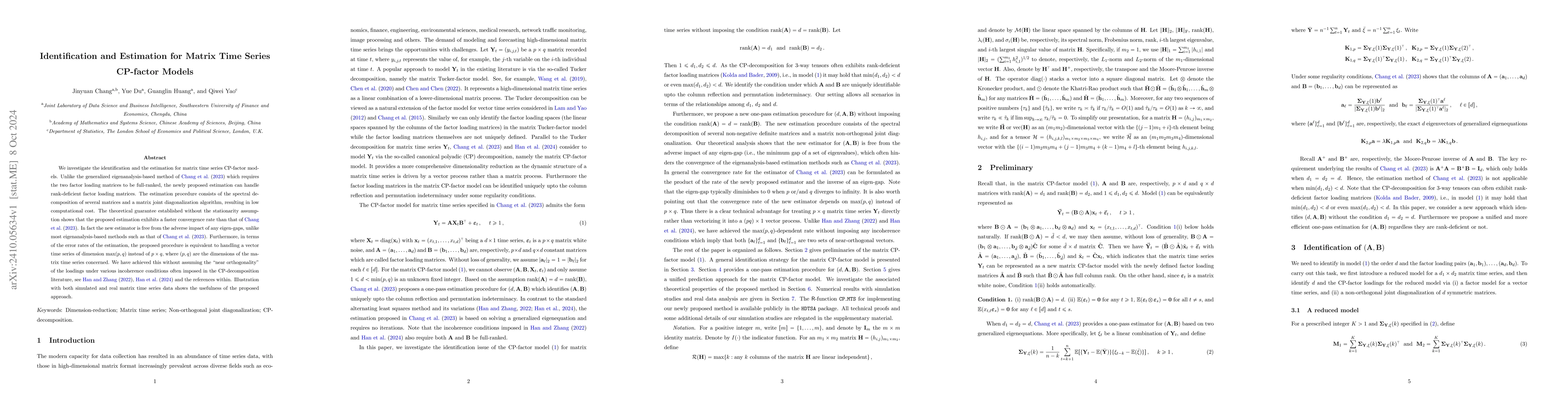Thumbnail for Identification and estimation for matrix time series CP-factor models