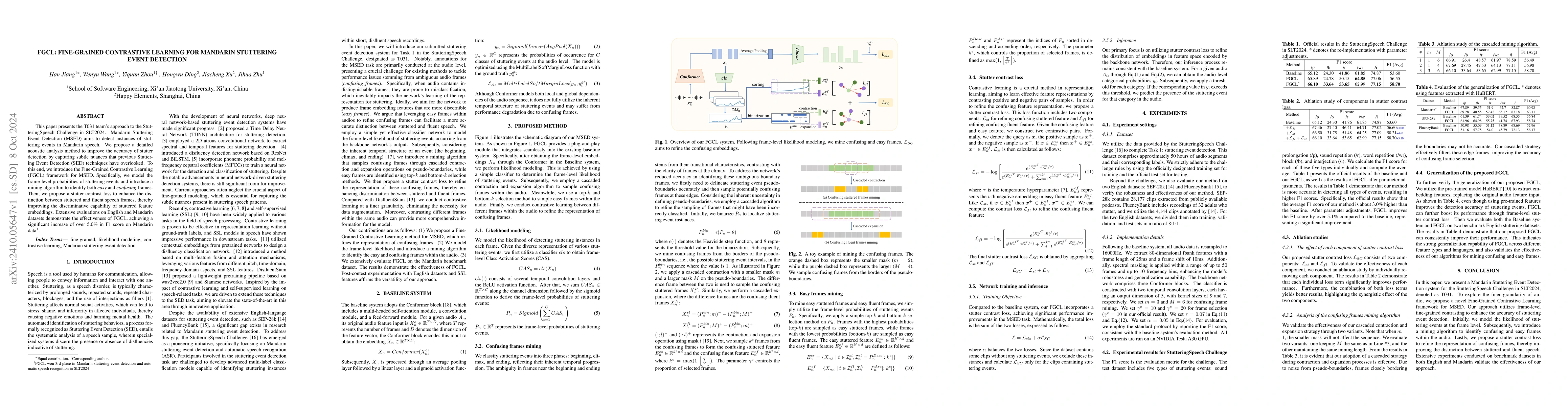 Thumbnail for FGCL: Fine-grained Contrastive Learning For Mandarin Stuttering Event
  Detection