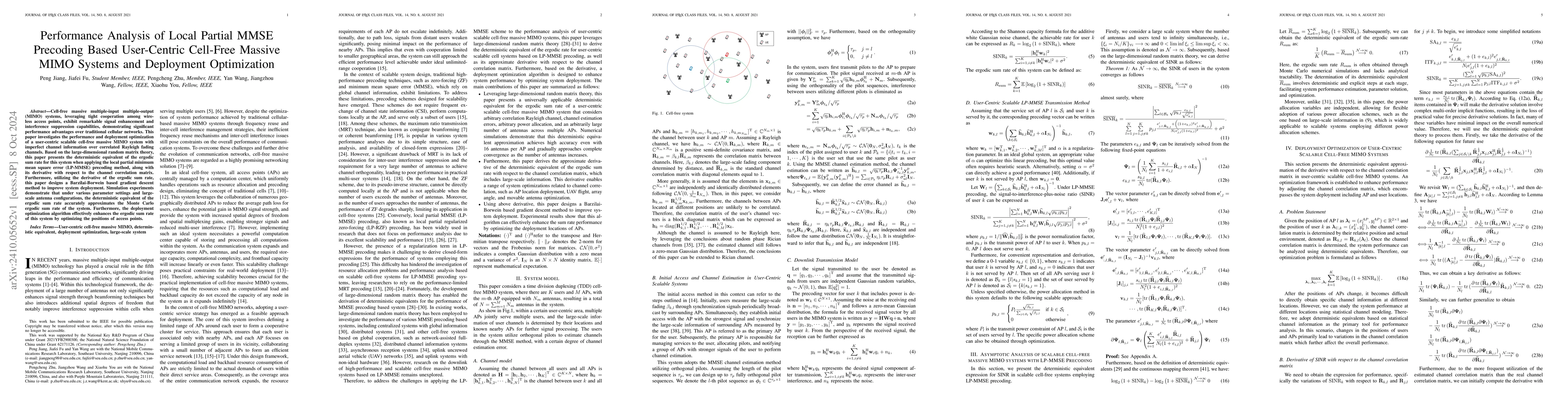 Thumbnail for Performance Analysis of Local Partial MMSE Precoding Based User-Centric
  Cell-Free Massive MIMO Systems and Deployment Optimization