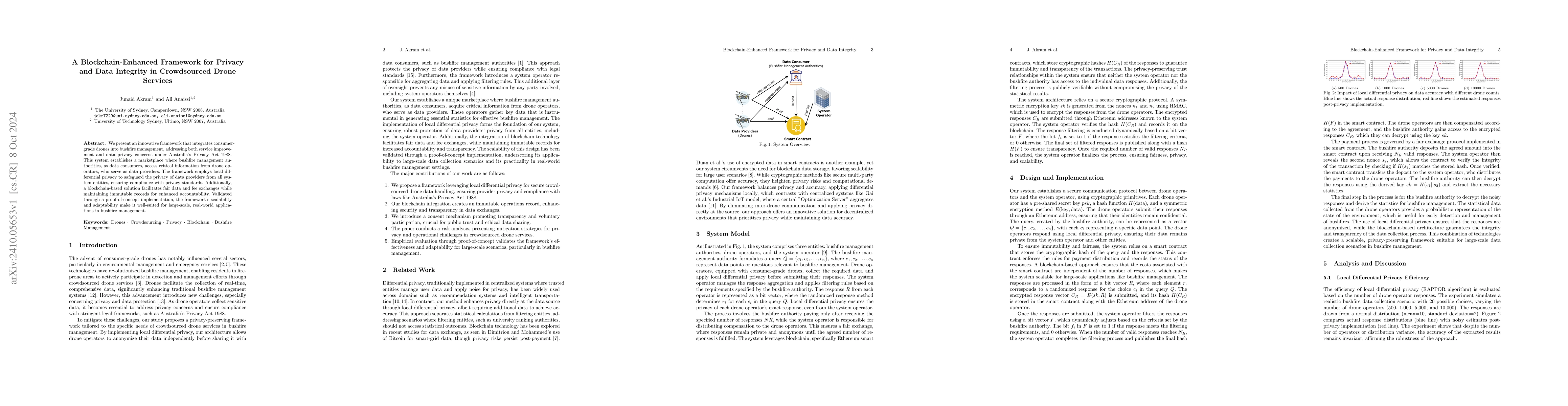 Thumbnail for A Blockchain-Enhanced Framework for Privacy and Data Integrity in
  Crowdsourced Drone Services