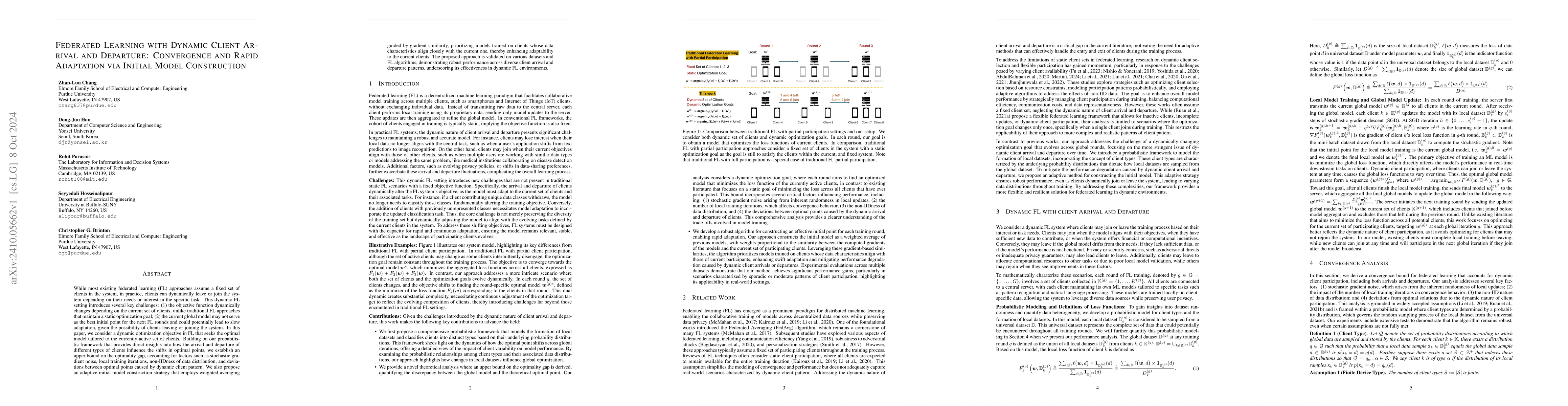 Thumbnail for Federated Learning with Dynamic Client Arrival and Departure:
  Convergence and Rapid Adaptation via Initial Model Construction
