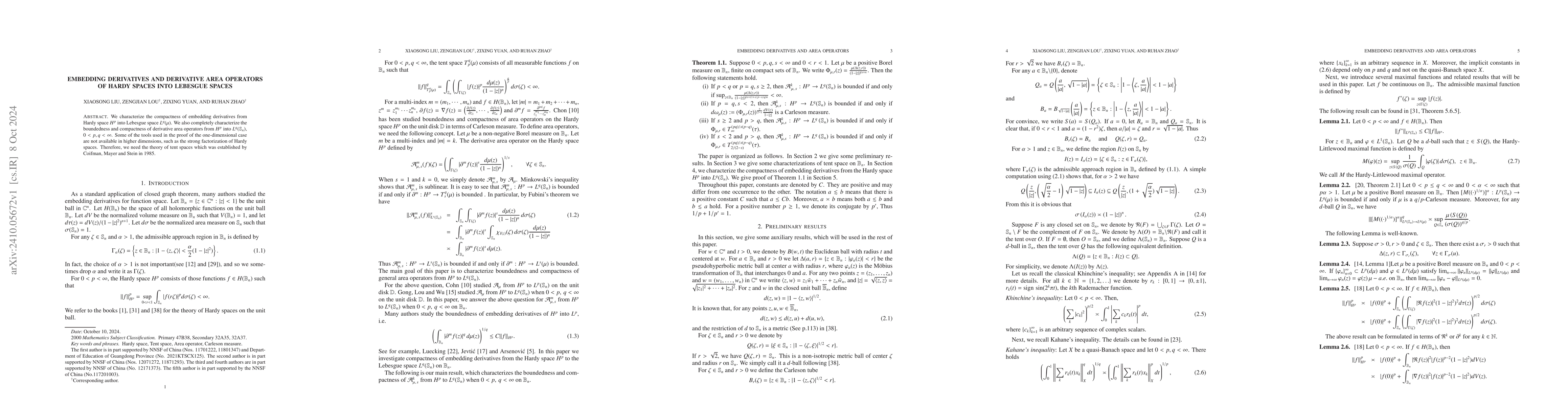 Thumbnail for Embedding derivatives and derivative Area operators of Hardy spaces into
  Lebesgue spaces