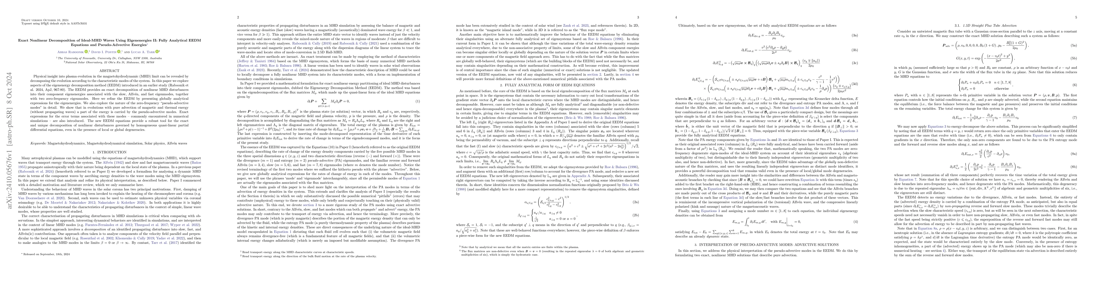Thumbnail for Exact Nonlinear Decomposition of Ideal-MHD Waves Using Eigenenergies II:
  Fully Analytical EEDM Equations and Pseudo-Advective Energies
