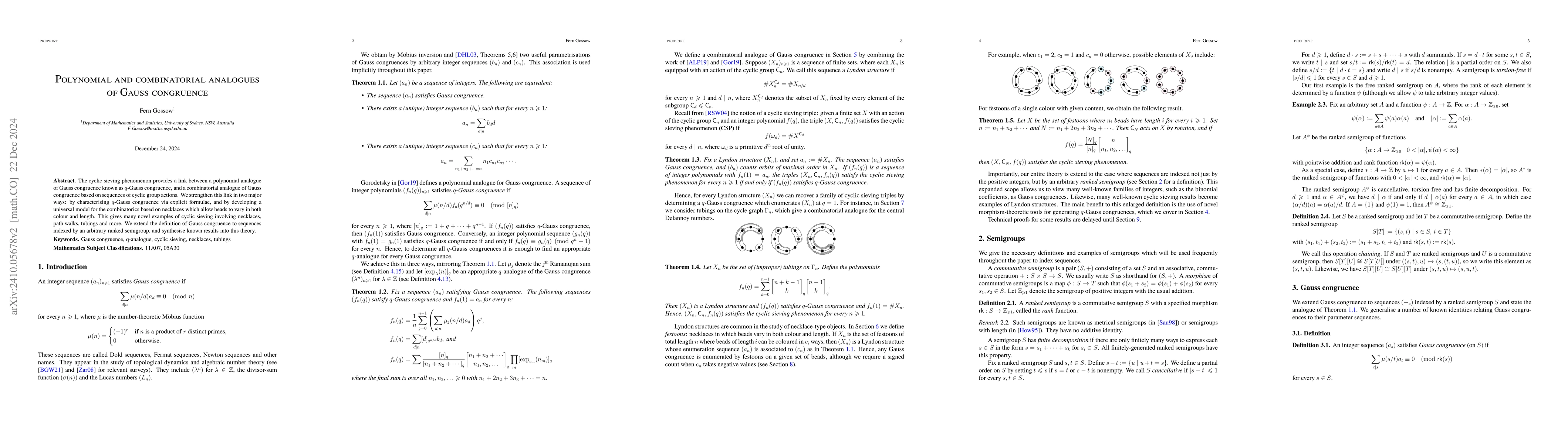 Thumbnail for Lyndon-like cyclic sieving and Gauss congruence