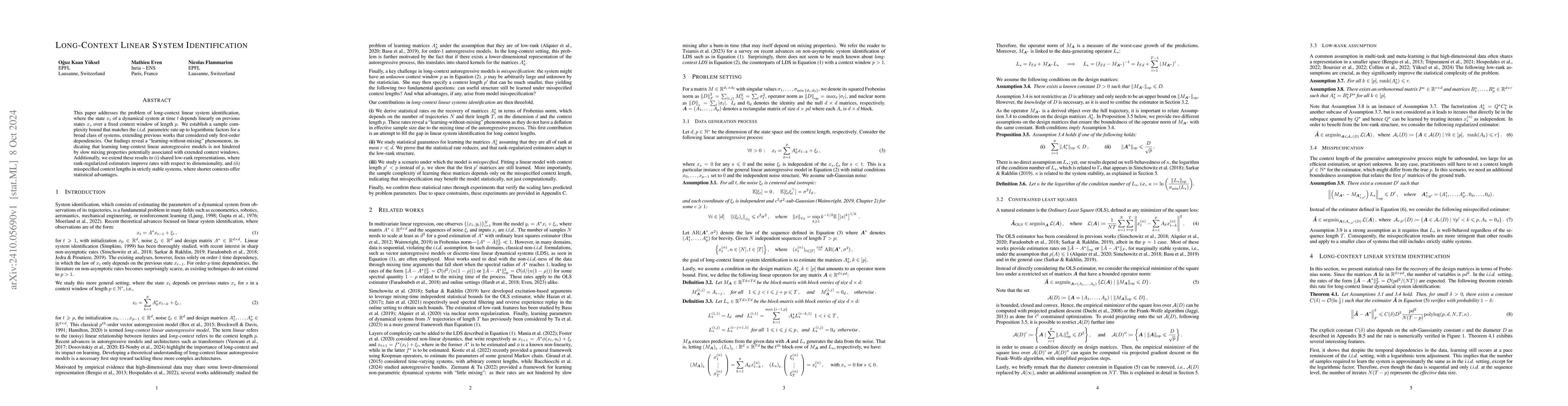 Thumbnail for Long-Context Linear System Identification