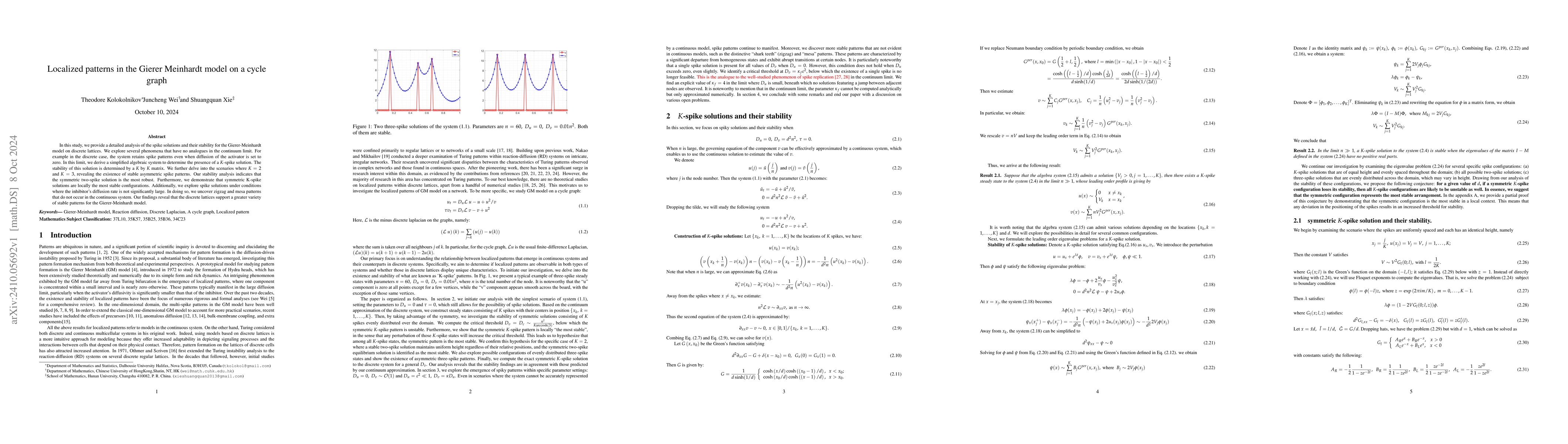 Thumbnail for Localized patterns in the Gierer Meinhardt model on a cycle graph