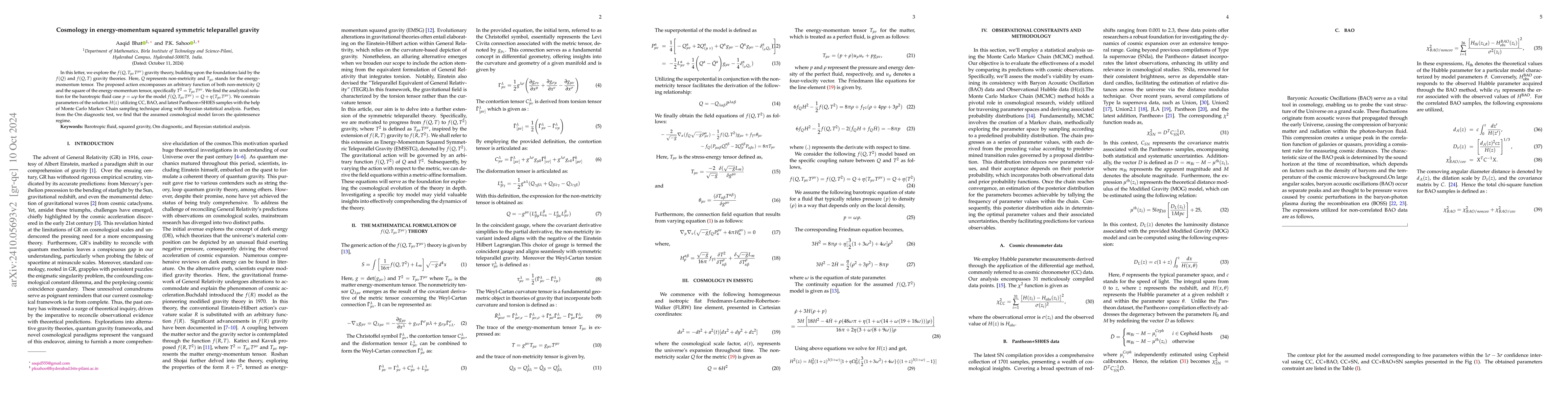 Thumbnail for Cosmology in energy-momentum squared symmetric teleparallel gravity
