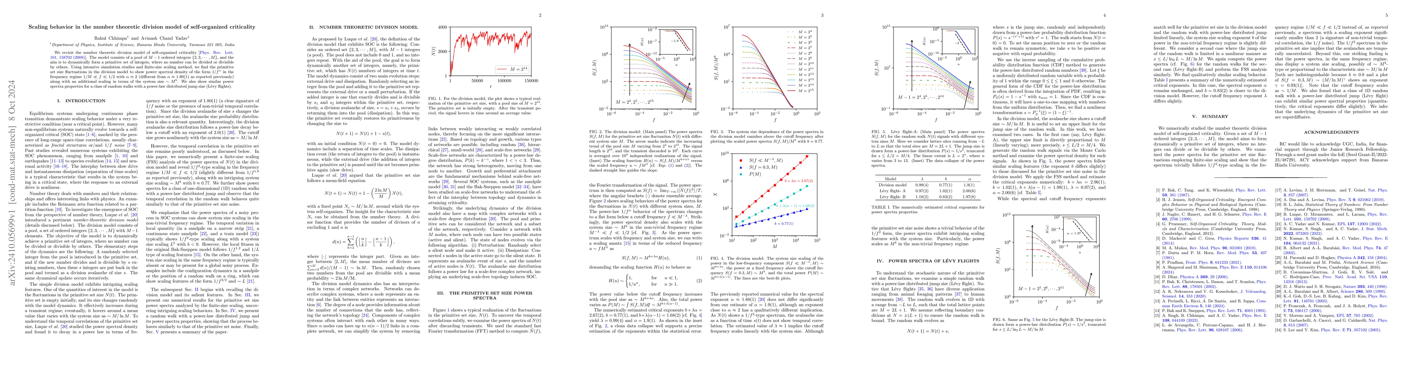 Thumbnail for Scaling behavior in the number theoretic division model of
  self-organized criticality