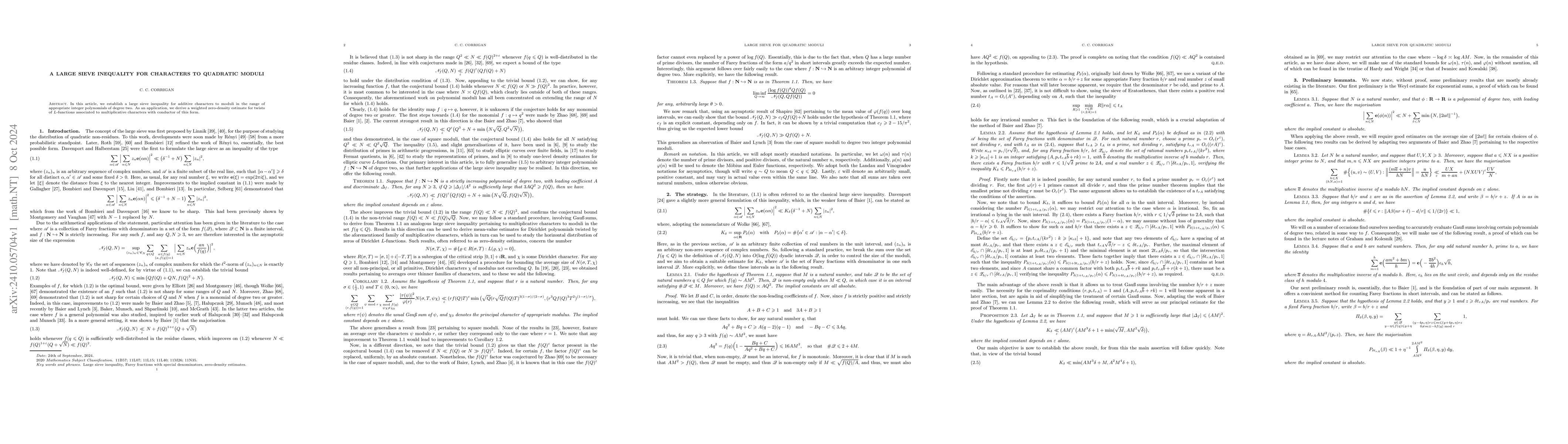 Thumbnail for A large sieve inequality for characters to quadratic moduli