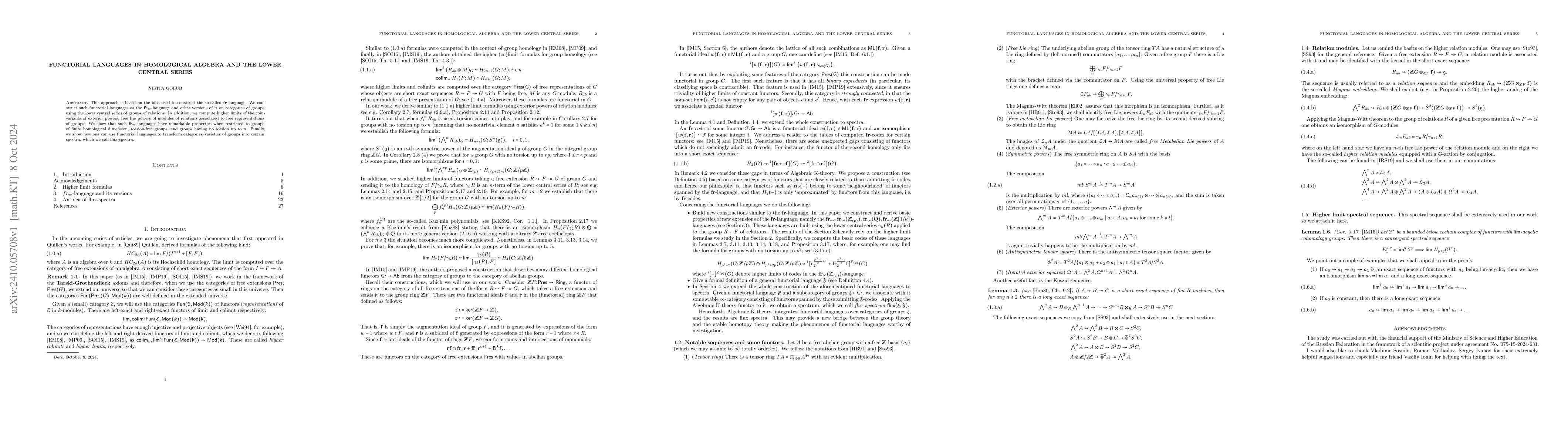 Thumbnail for Functorial languages in homological algebra and the lower central series