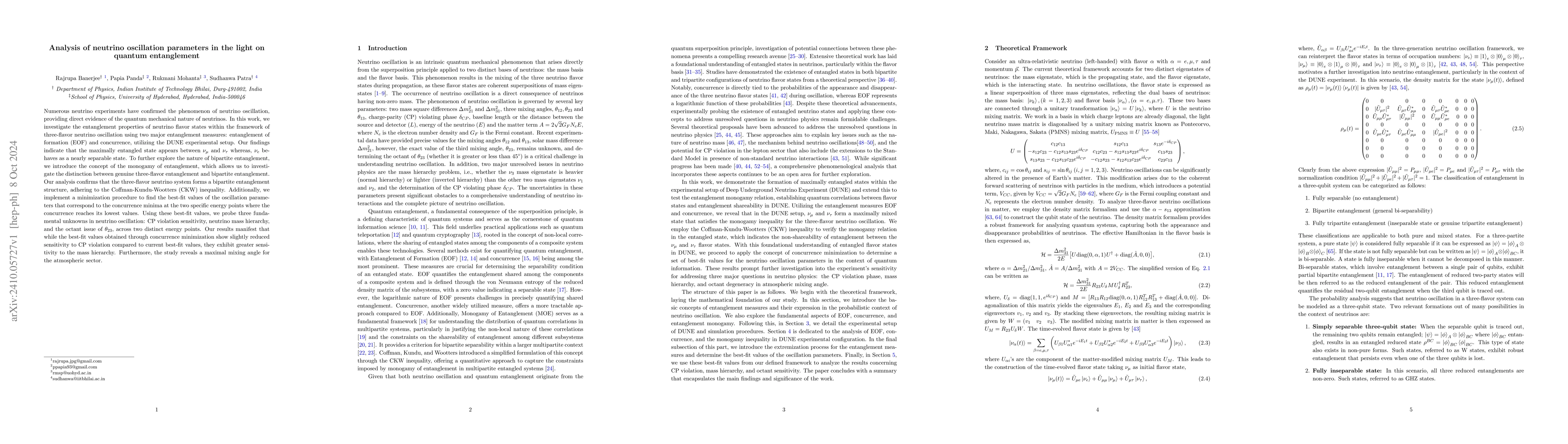 Thumbnail for Analysis of neutrino oscillation parameters in the light on quantum
  entanglement