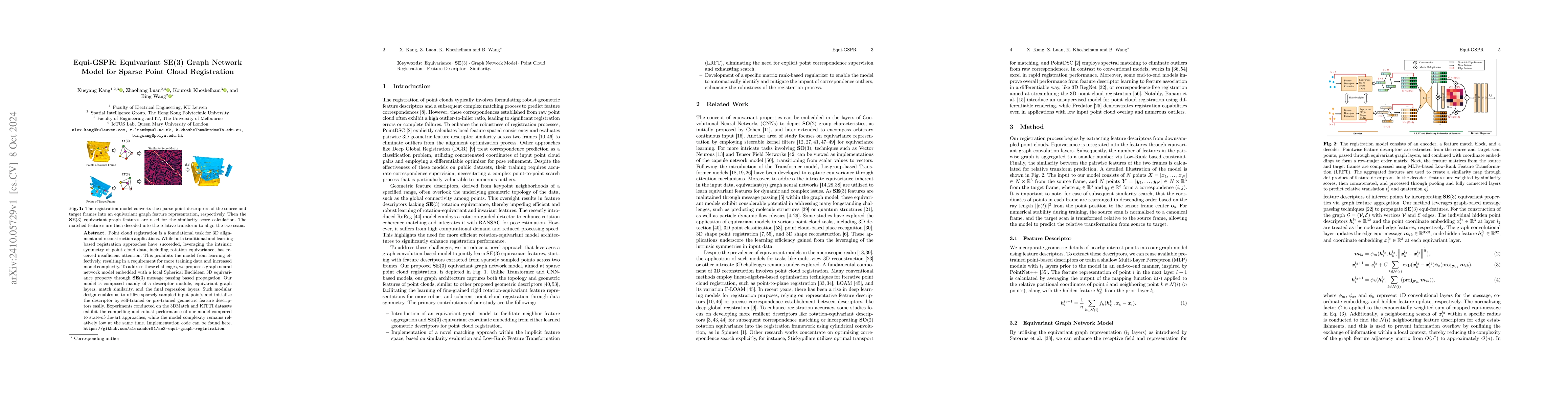 Thumbnail for Equi-GSPR: Equivariant SE(3) Graph Network Model for Sparse Point Cloud
  Registration