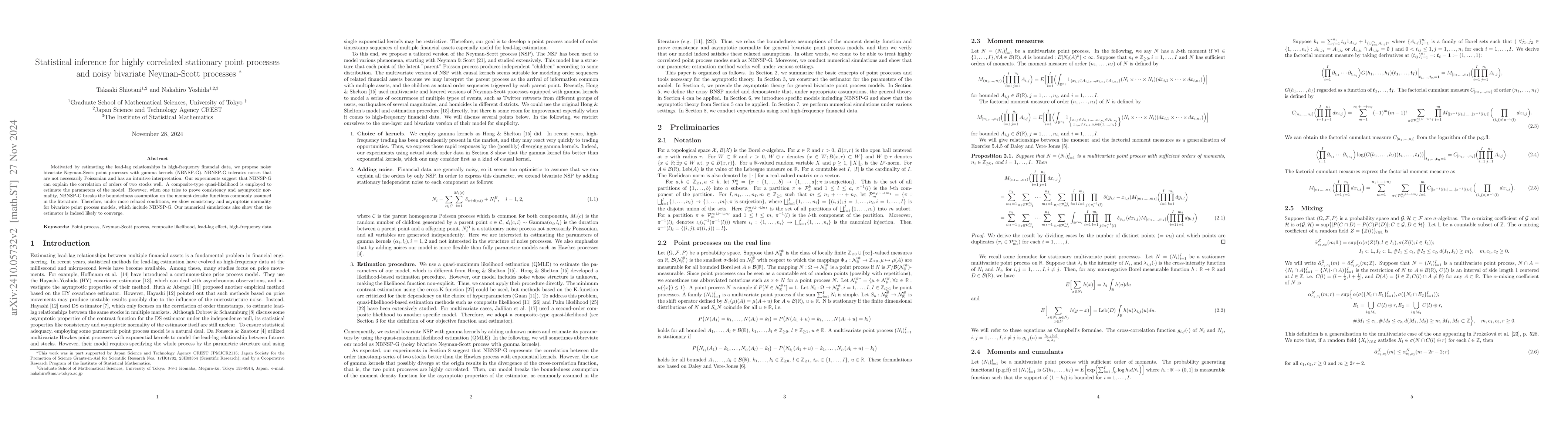 Thumbnail for Statistical inference for highly correlated stationary point processes
  and noisy bivariate Neyman-Scott processes