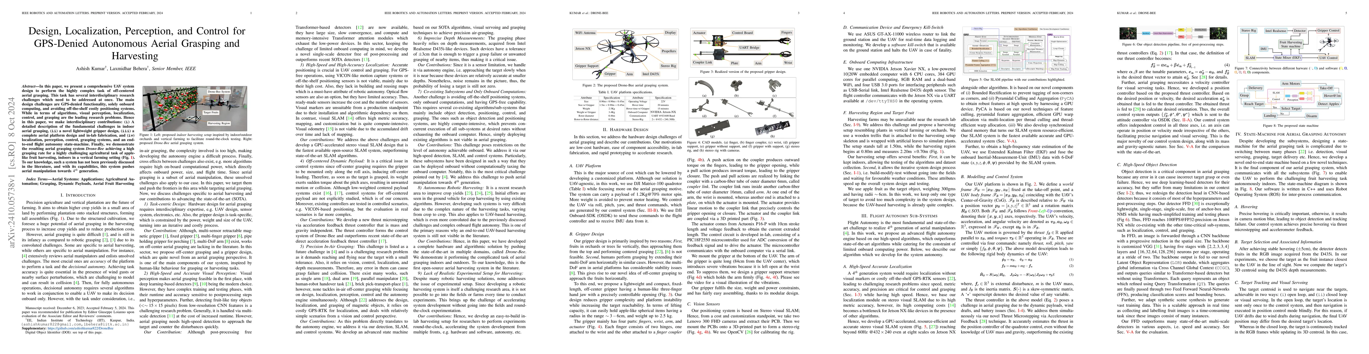 Thumbnail for Design, Localization, Perception, and Control for GPS-Denied Autonomous
  Aerial Grasping and Harvesting