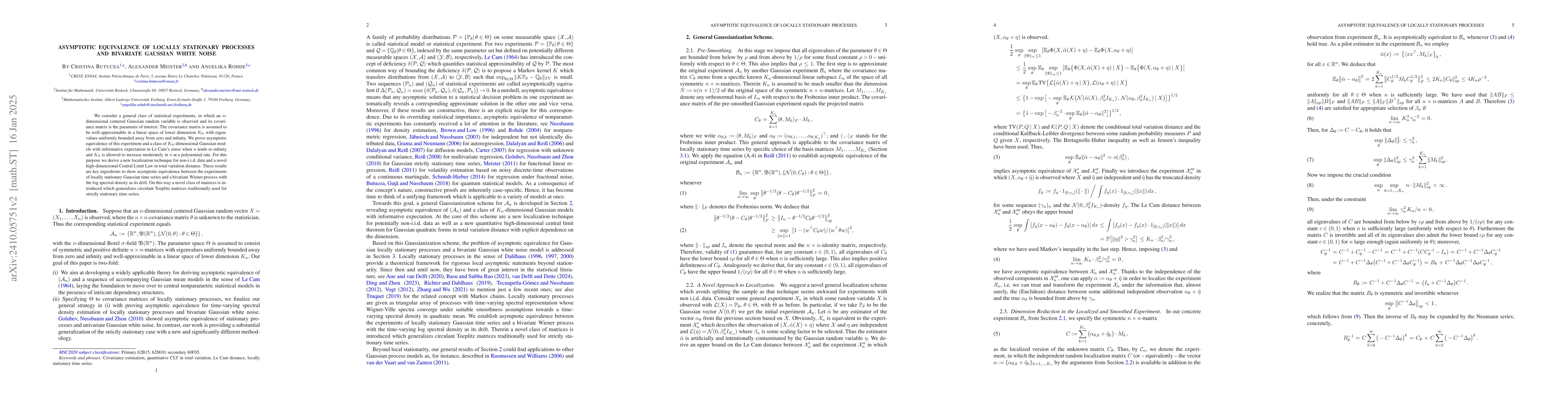 Thumbnail for A Unifying Framework for Global Gaussianization: Asymptotic Equivalence
  of Locally Stationary Processes and Bivariate White Noise