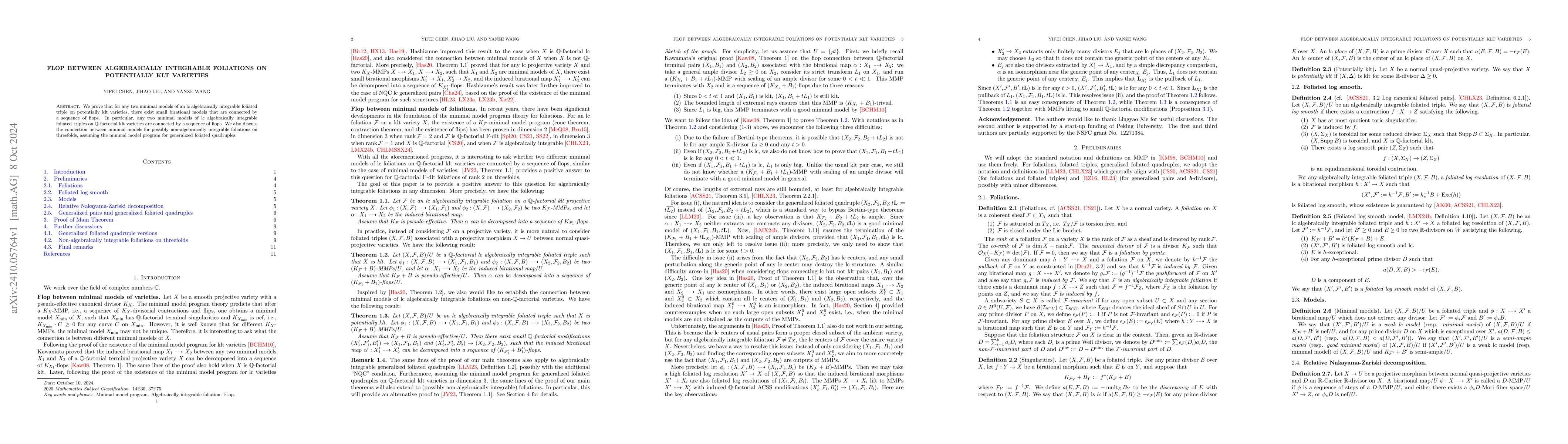 Thumbnail for Flop between algebraically integrable foliations on potentially klt
  varieties