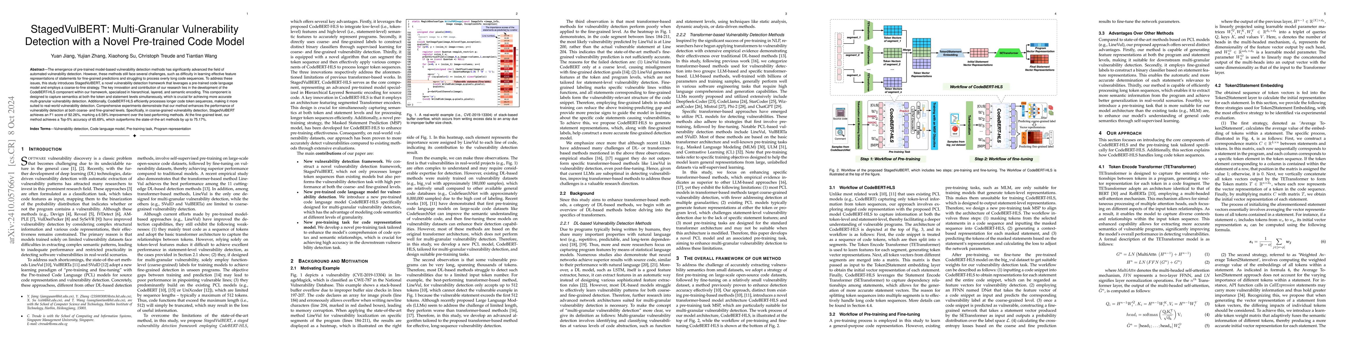 Thumbnail for StagedVulBERT: Multi-Granular Vulnerability Detection with a Novel
  Pre-trained Code Model
