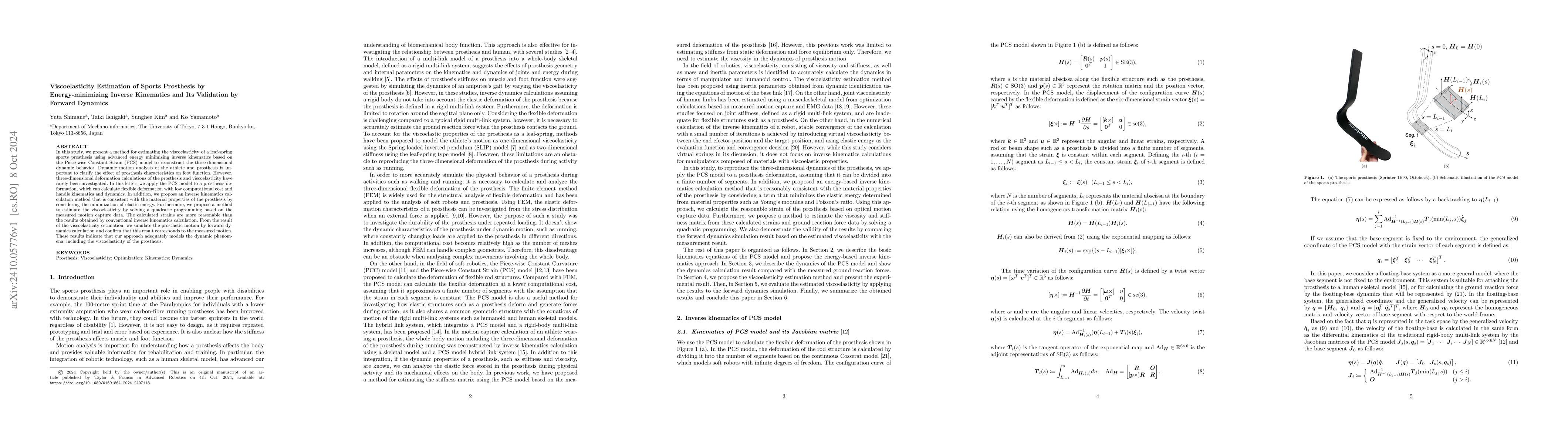 Thumbnail for Viscoelasticity Estimation of Sports Prosthesis by Energy-minimizing
  Inverse Kinematics and Its Validation by Forward Dynamics