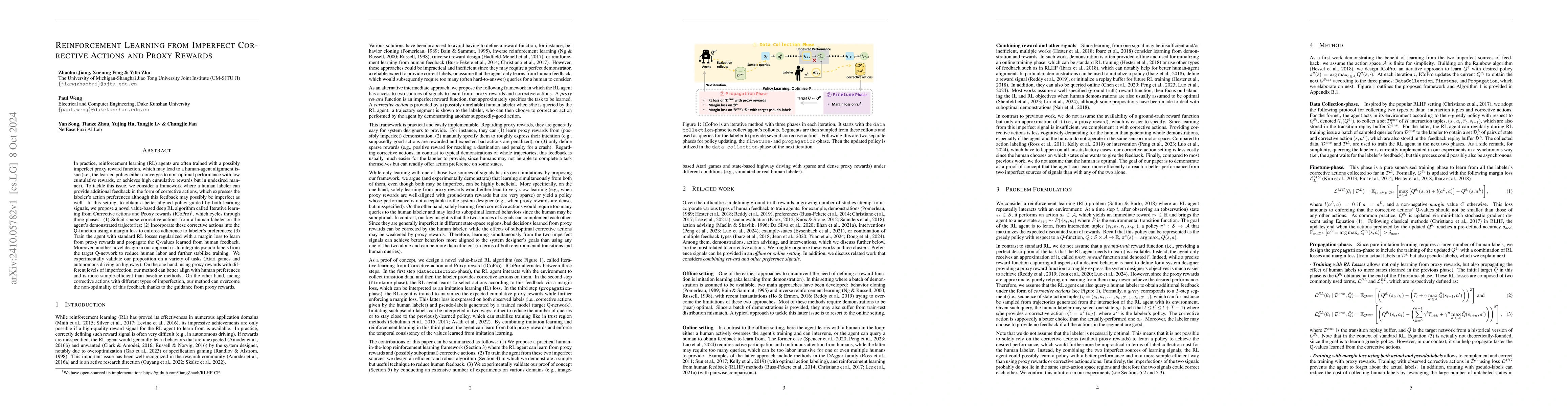 Thumbnail for Reinforcement Learning From Imperfect Corrective Actions And Proxy
  Rewards