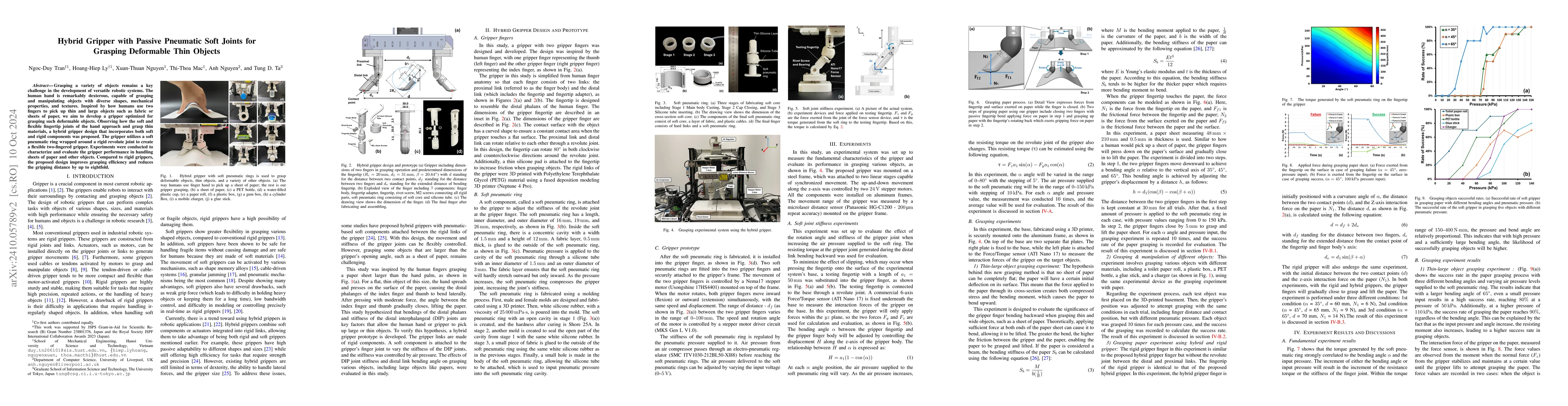 Thumbnail for Hybrid Gripper with Passive Pneumatic Soft Joints for Grasping
  Deformable Thin Objects
