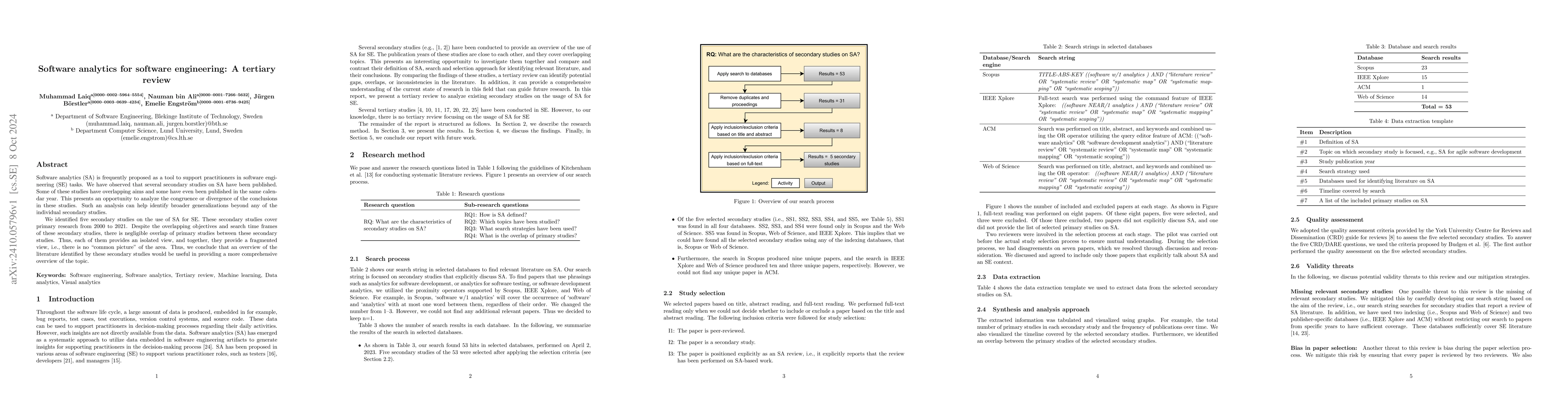 Thumbnail for Software analytics for software engineering: A tertiary review