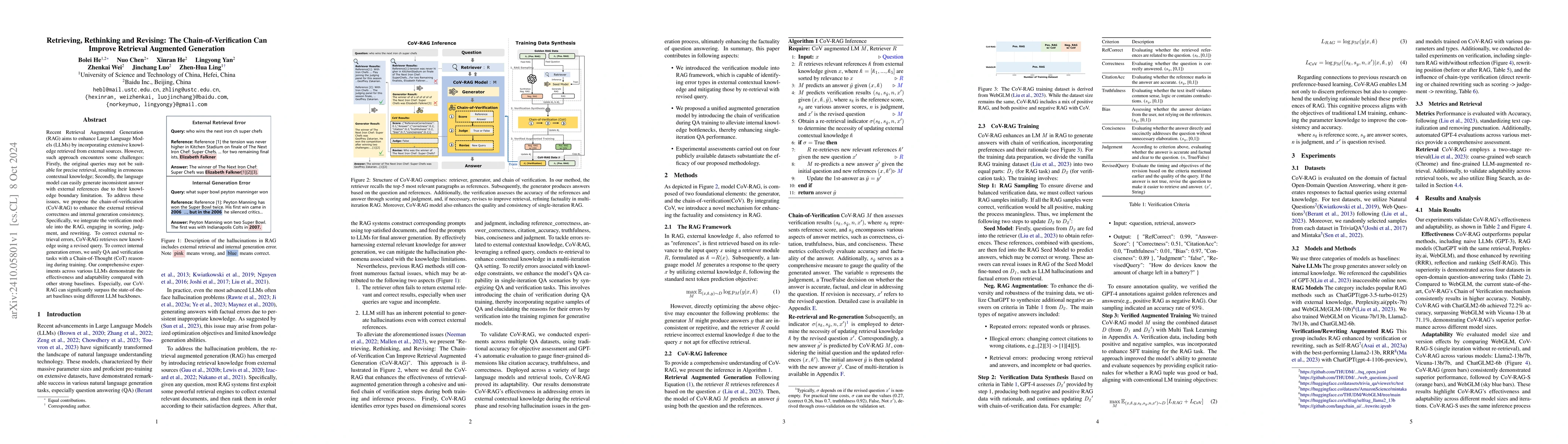 Thumbnail for Retrieving, Rethinking and Revising: The Chain-of-Verification Can
  Improve Retrieval Augmented Generation