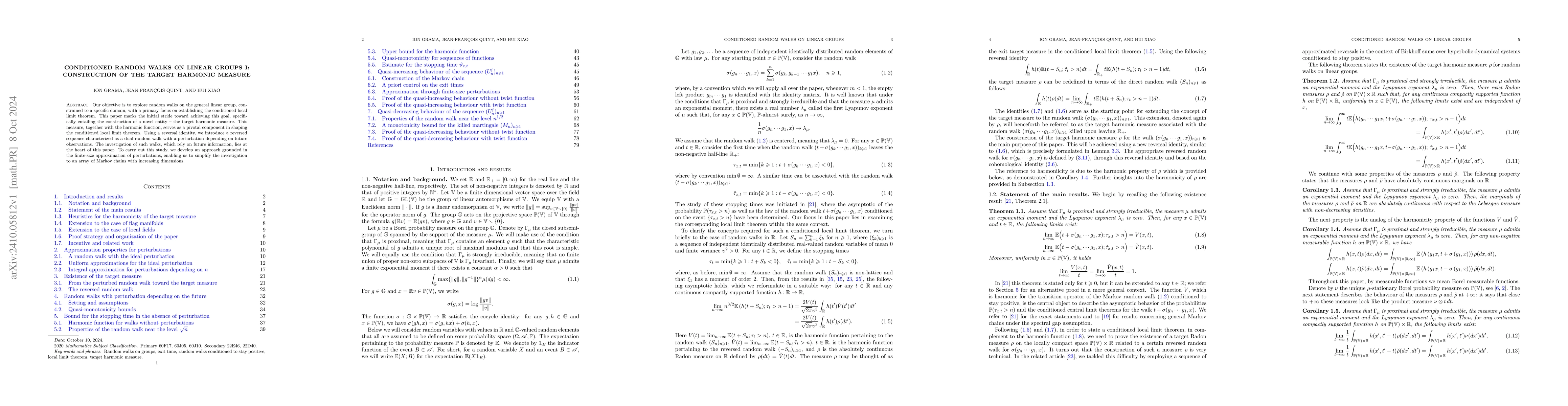 Thumbnail for Conditioned random walks on linear groups I: construction of the target
  harmonic measure