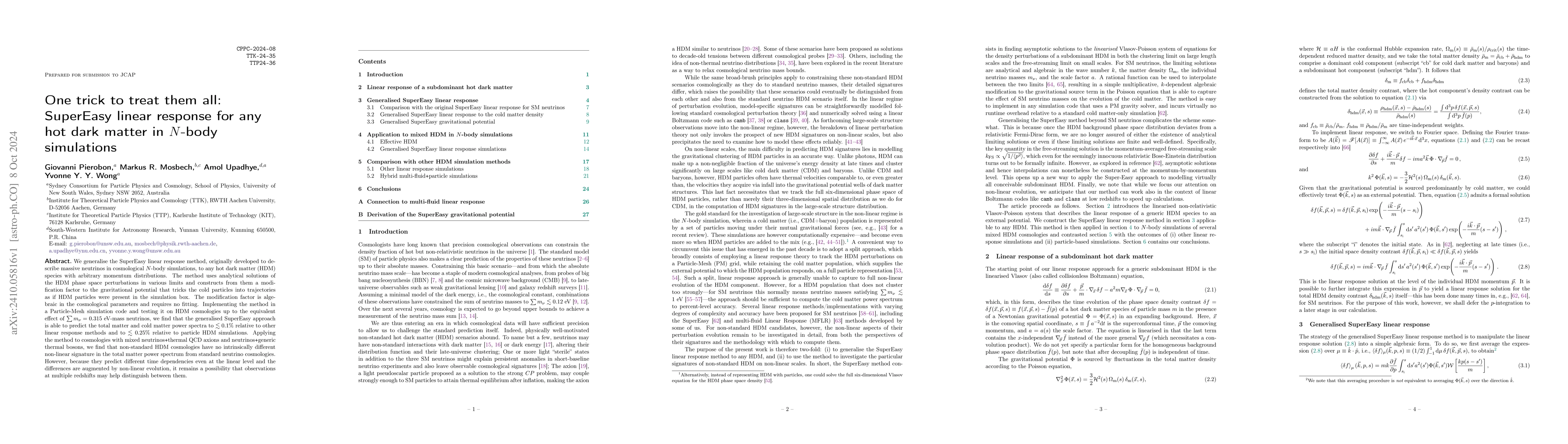 Thumbnail for One trick to treat them all: SuperEasy linear response for any hot dark
  matter in $N$-body simulations