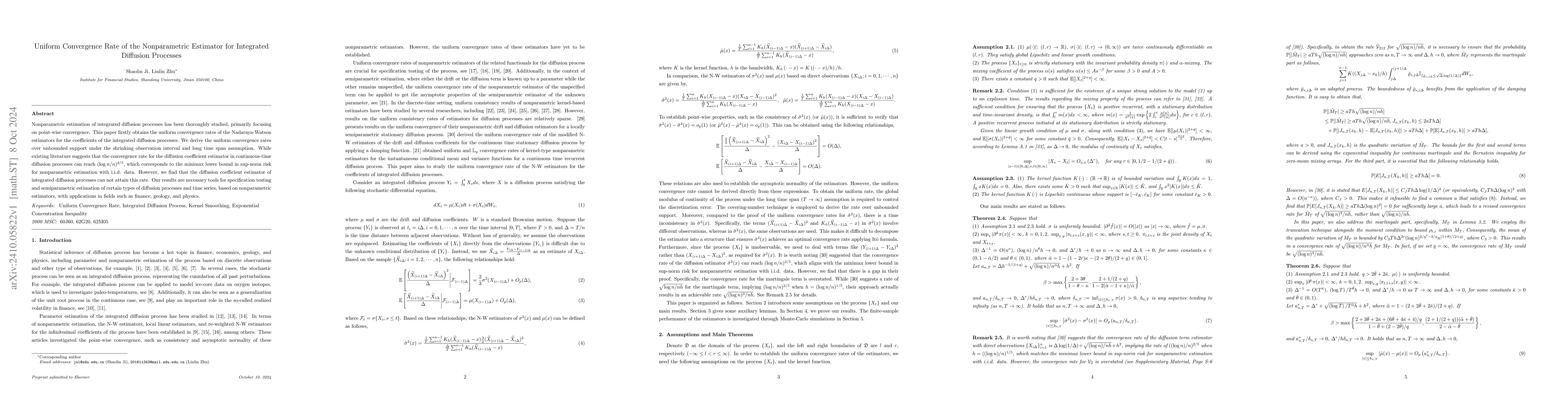 Thumbnail for Uniform Convergence Rate of the Nonparametric Estimator for Integrated
  Diffusion Processes