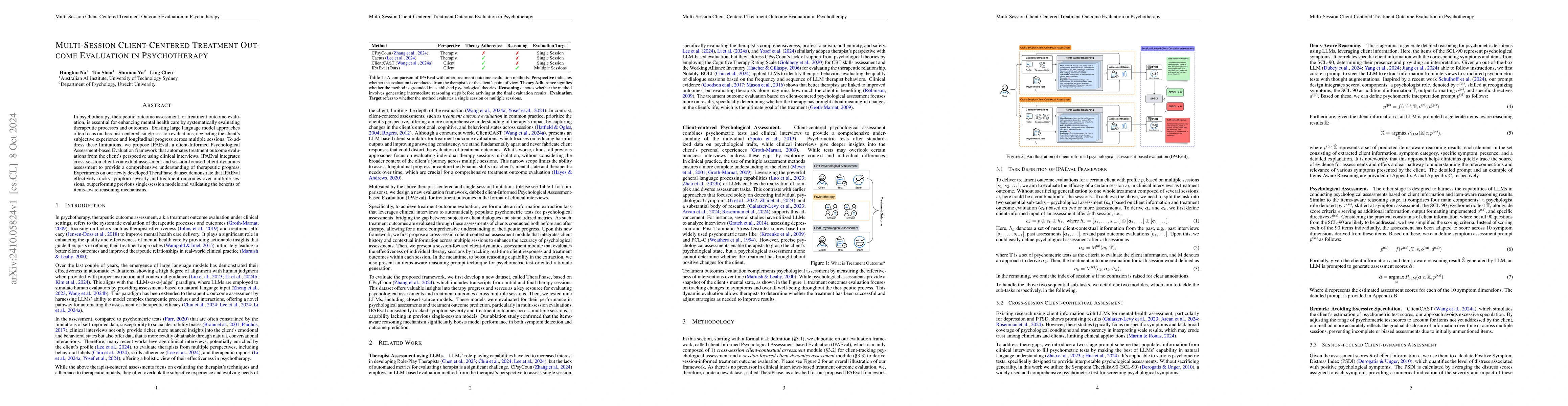 Thumbnail for Multi-Session Client-Centered Treatment Outcome Evaluation in
  Psychotherapy