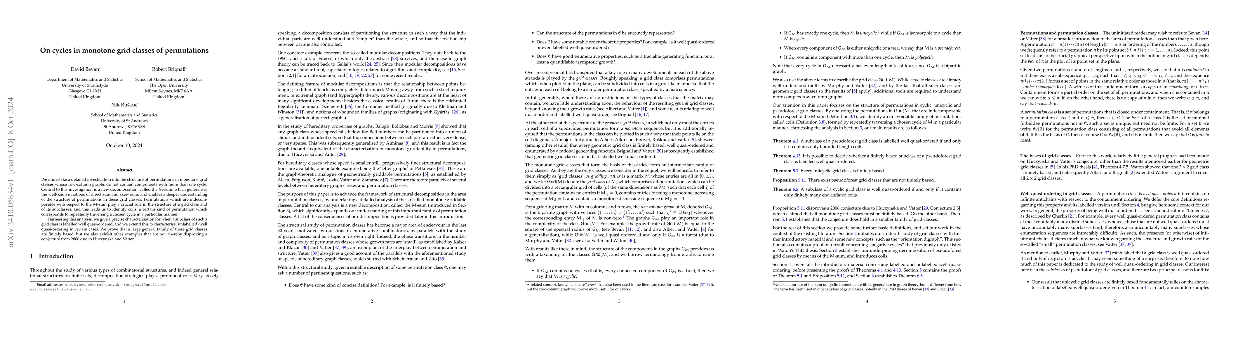 Thumbnail for On cycles in monotone grid classes of permutations