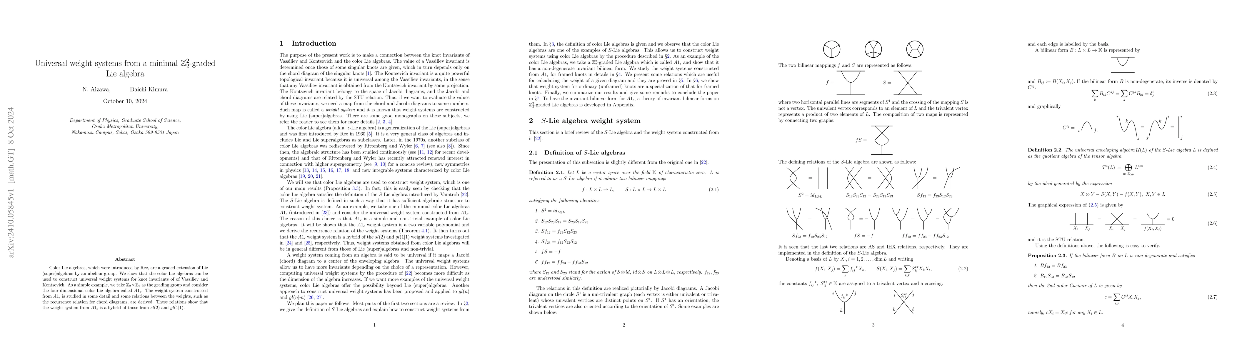 Thumbnail for Universal weight systems from a minimal $\mathbb{Z}_2^2$-graded Lie
  algebra
