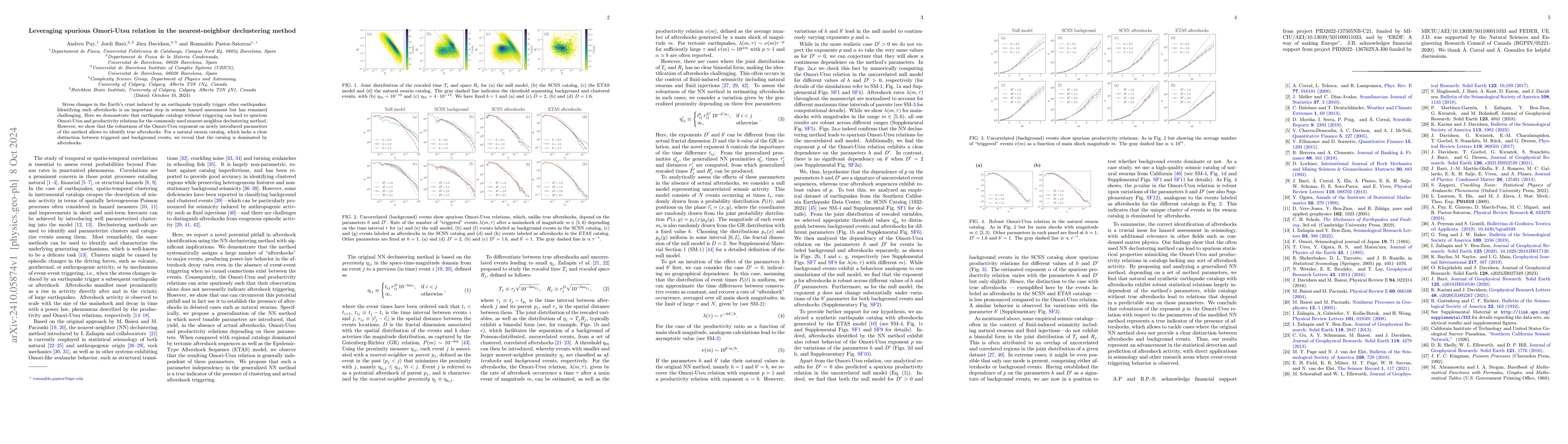 Thumbnail for Leveraging spurious Omori-Utsu relation in the nearest-neighbor
  declustering method