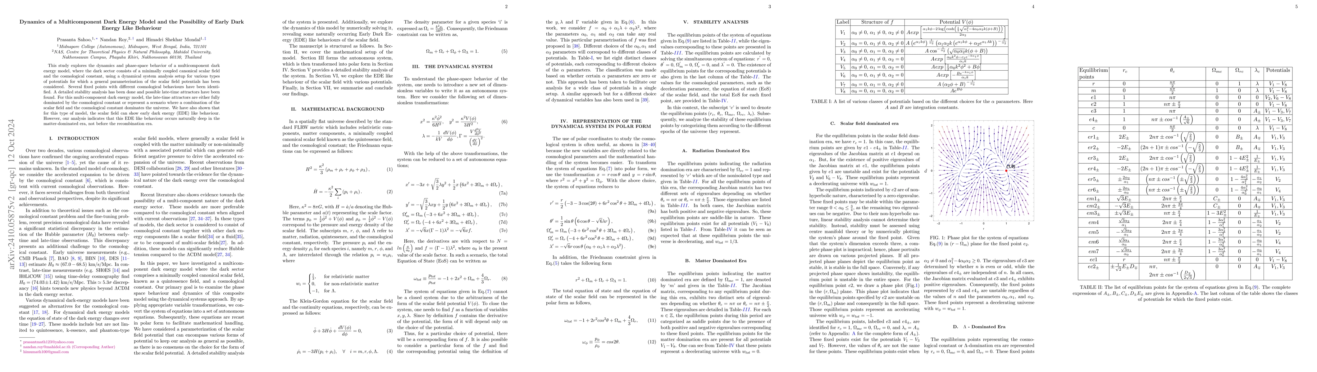 Thumbnail for Dynamics of a Multicomponent Dark Energy Model and the Possibility of
  Early Dark Energy Like Behaviour