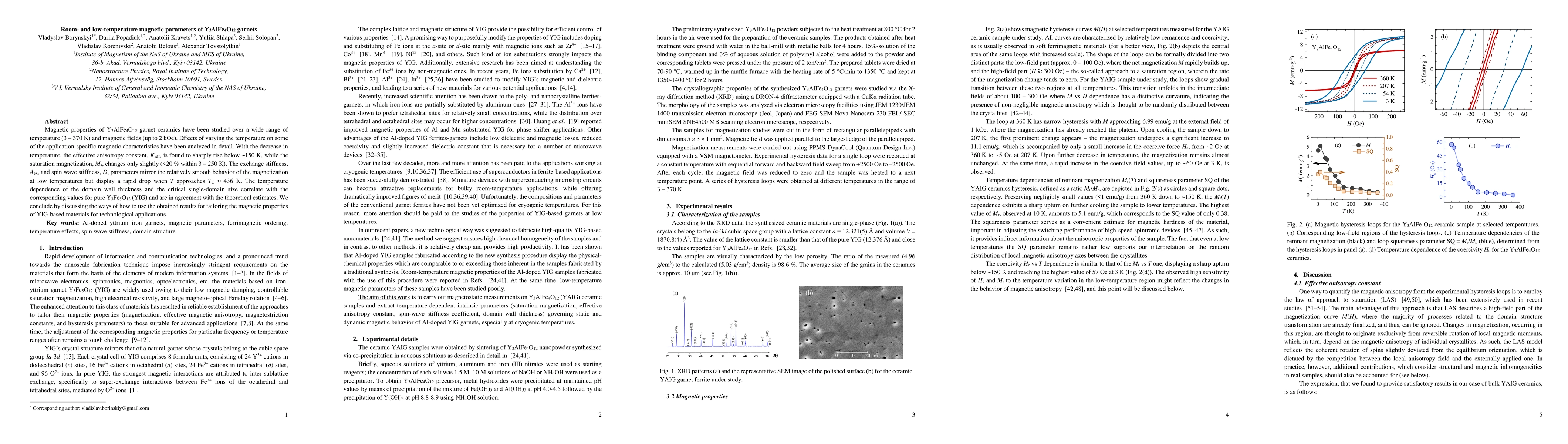Thumbnail for Room- and low-temperature magnetic parameters of Y$_3$AlFe$_4$O$_{12}$
  garnets