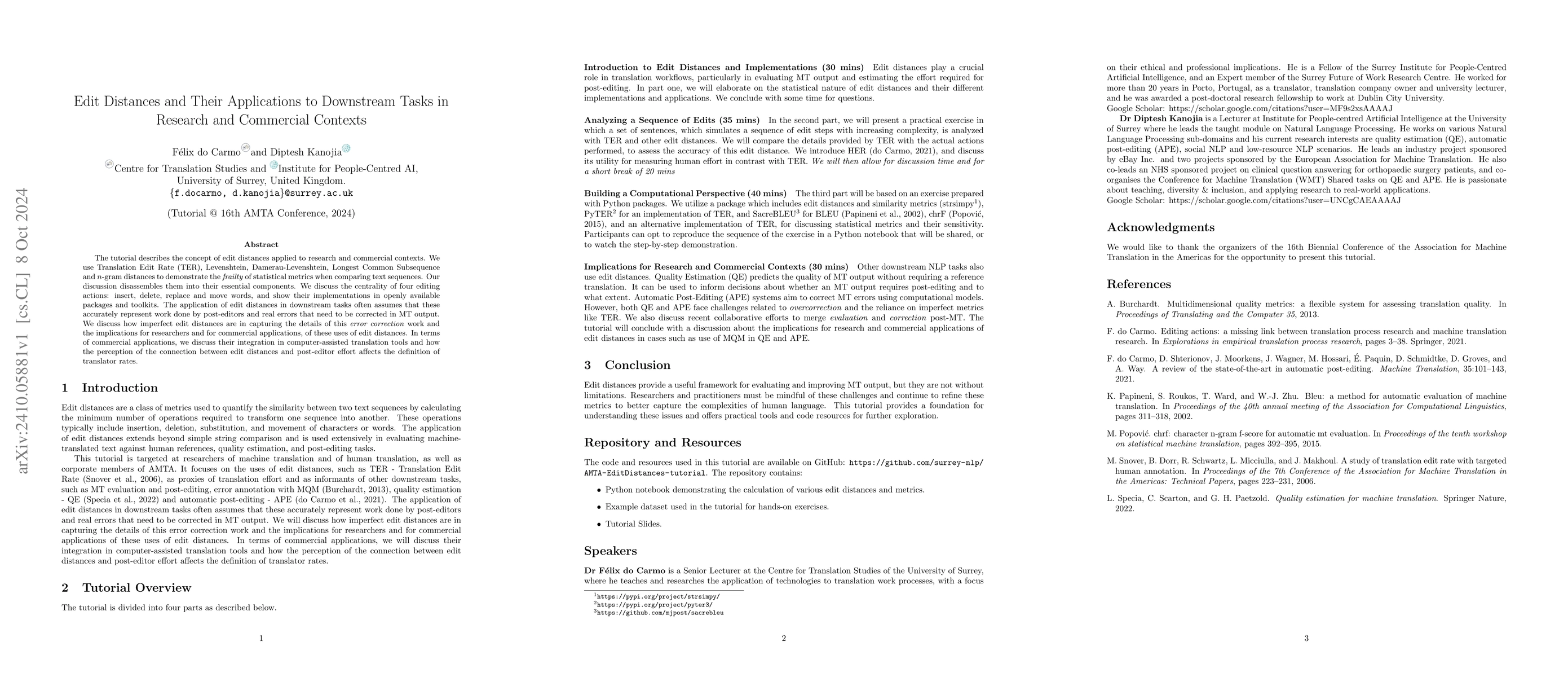 Thumbnail for Edit Distances and Their Applications to Downstream Tasks in Research
  and Commercial Contexts
