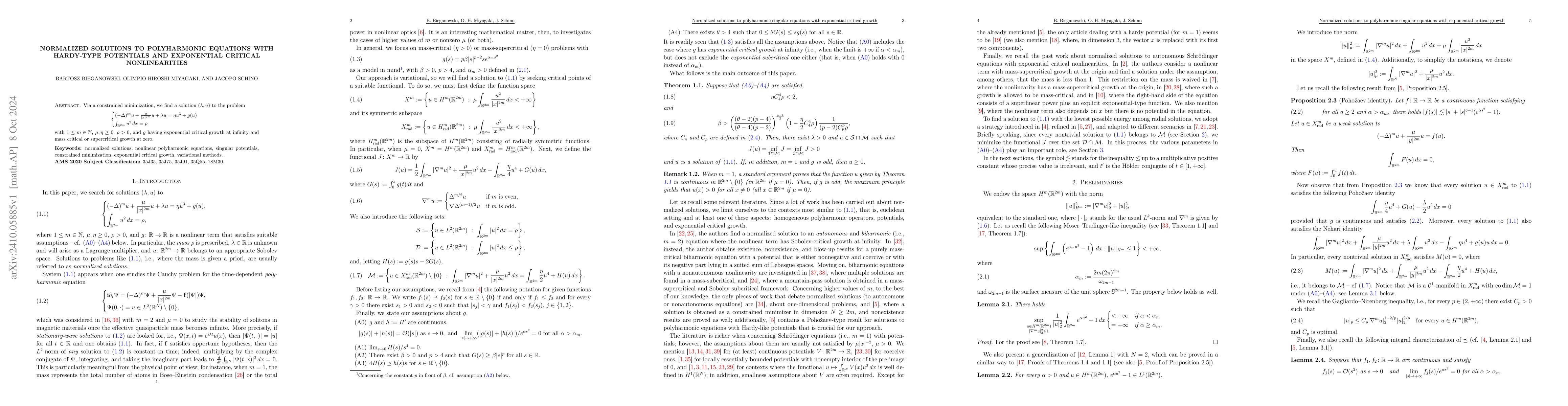 Thumbnail for Normalized solutions to polyharmonic equations with Hardy-type
  potentials and exponential critical nonlinearities