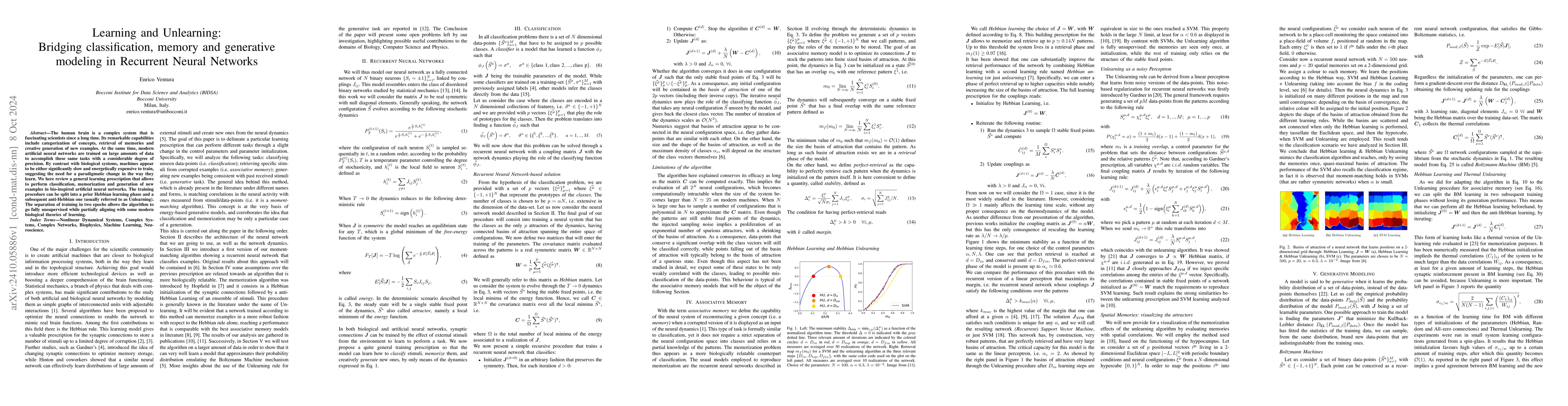 Thumbnail for Learning and Unlearning: Bridging classification, memory and generative
  modeling in Recurrent Neural Networks