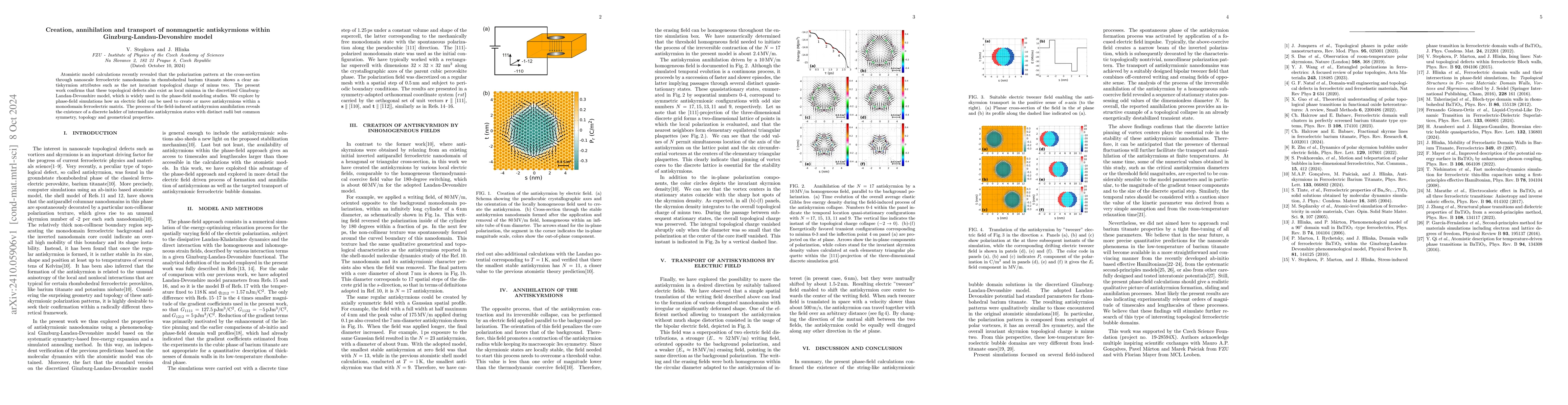 Thumbnail for Creation, annihilation and transport of nonmagnetic antiskyrmions within
  Ginzburg-Landau-Devonshire model