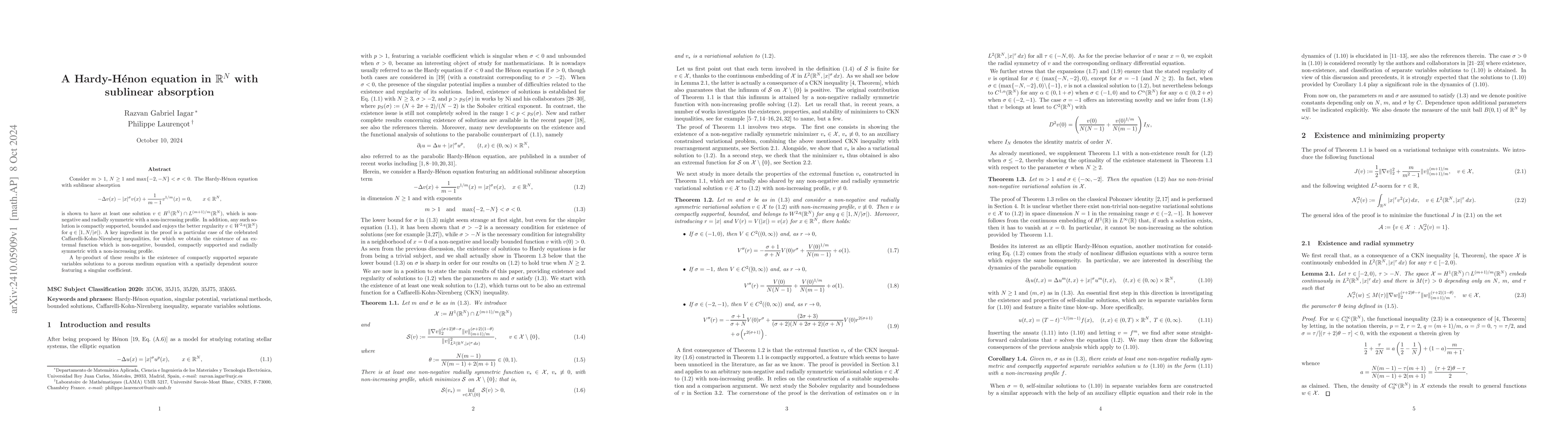 Thumbnail for A Hardy-H{é}non equation in $\mathbb{R}^N$ with sublinear absorption